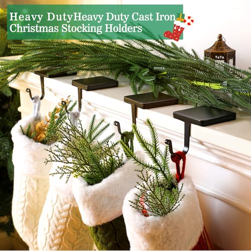 Christmas Stocking Holders Set of 4 - Black Mantel Decor, Heavy Duty, Non-Slip