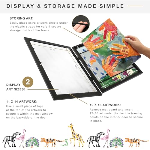 MCS Kids Art Frame 12x16 Matted with 9x12 Opening, Black Changeable Magnetic Picture Frame Kids Artwork Storage Display for Walls (1-Pack)