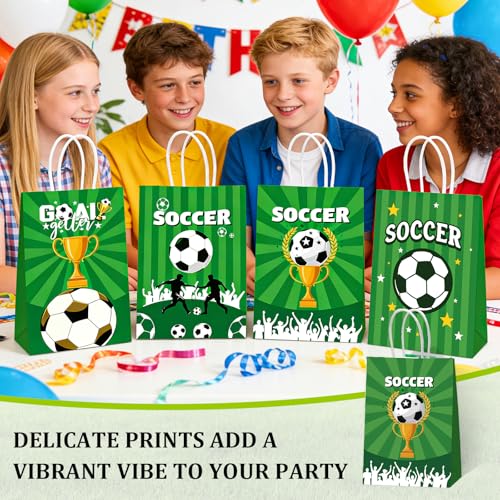 Dimore 12 Pcs Soccer Paper Gift Bags with Handles for Party Favors