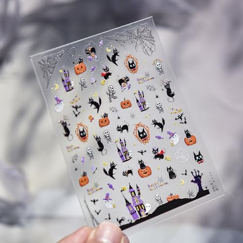 Hello Claws 5D Embossed Halloween Nail Stickers Ghost Self-Adhesive Decals
