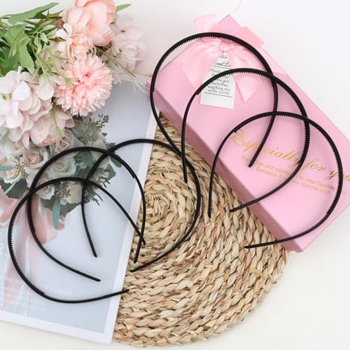 Uintoon 6Pcs Black Non-Slip Thin Plastic Headbands with Teeth for Women