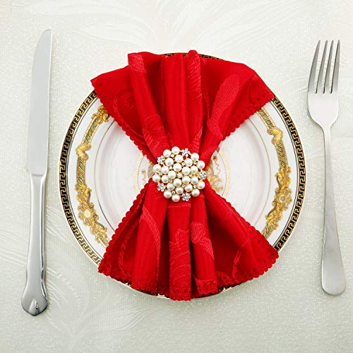 72 Pack Gold Napkin Rings with Pearls and Rhinestones - Flower Design