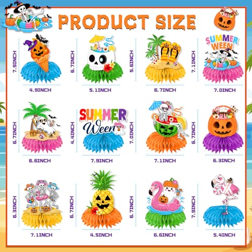 Summerween Honeycomb Centerpieces - 12 pcs Tropical Halloween Decor