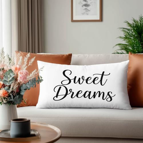 HOMETITUTE Lumbar Pillow Covers Pack of 2 - Satin 12x20 Inch Sweet Dreams Design