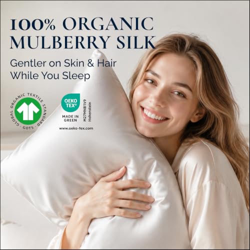 Queen Organic Silk Pillowcase - Sage Green, 100% Mulberry Silk, 22 Momme