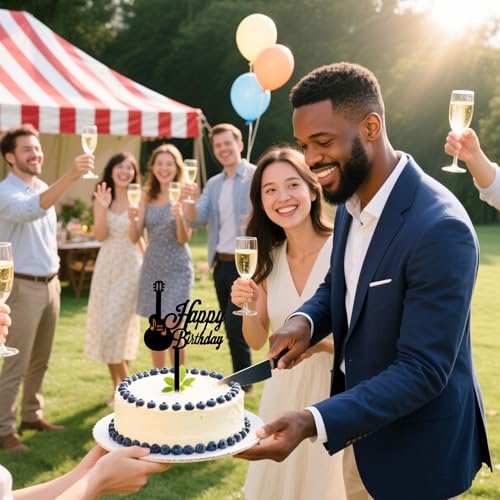 Black Bass Happy Birthday Cake Topper - Music Theme Decoration