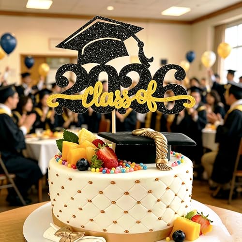 Congrats Grad 2026 Cake Topper - Glitter Graduation Decoration
