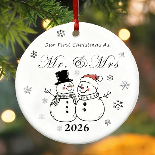 2026 First Christmas Mr & Mrs Snowman Ornament - Ceramic Wedding Keepsake