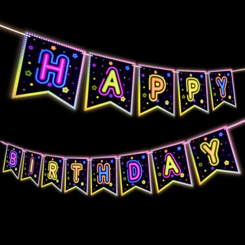 Neon Glow Happy Birthday Banner - Fluorescent Party Decoration