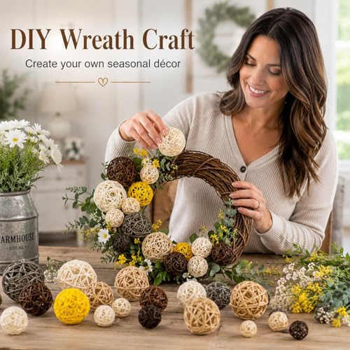 24PCS Decorative Rattan Balls Set - Natural Bowl Fillers