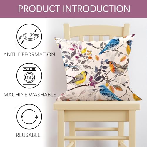 Watercolor Bird Decorative Throw Pillow Covers, 18x18 Set of 2