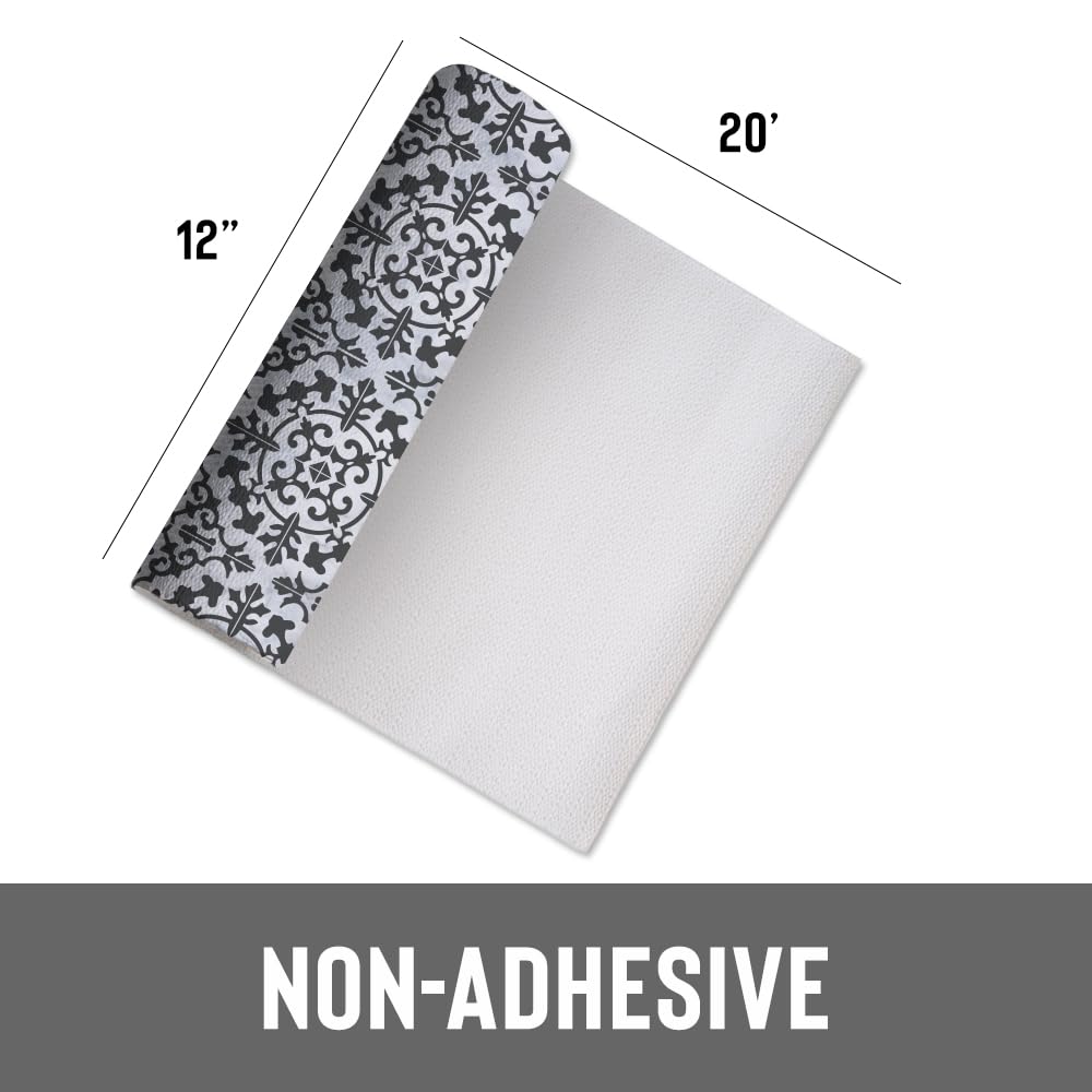 Con-Tact Brand Grip Prints Non-Adhesive Non-Slip Counter Top, Drawer/Shelf Liner, 12" x 20' (Carrara Tile Charcoal)
