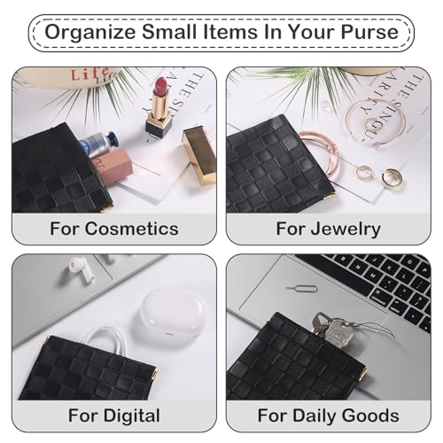 Sightor 2PCS Checkered Small Makeup Bag PU Leather Mini Cosmetic Pouch