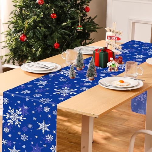 6 Pcs Winter Snowflake Table Runners - Royal Blue Holiday Decor