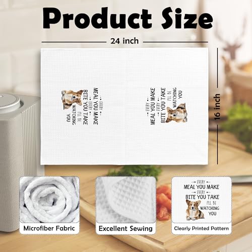 Funny Corgi Kitchen Dish Towels Set of 2 Dog Lover Microfiber Hand Towels