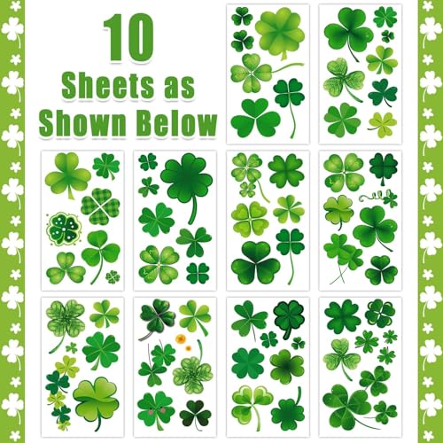 Partywind St. Patrick's Day Shamrock Temporary Tattoos - 10 Sheets