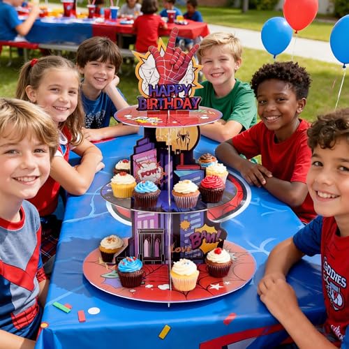 Superhero Spider 3-Tier Cupcake Stand for Birthday Party Decorations