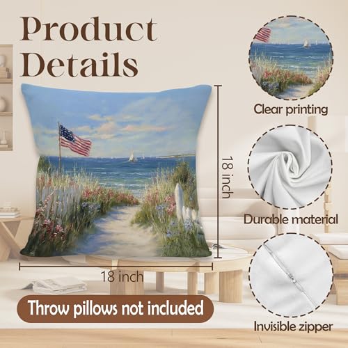 American Road Patriotic Throw Pillow Cover 18x18 - Rustic USA Flag Decor