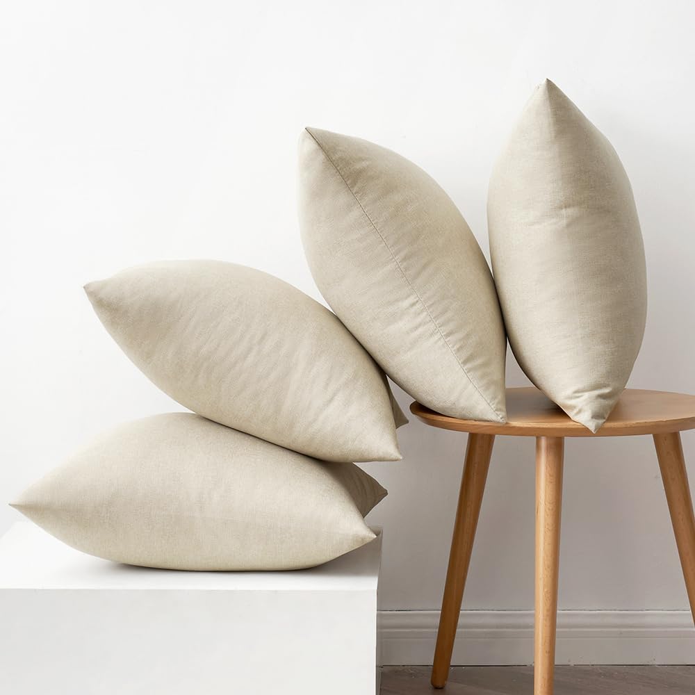 MIULEE Decorative Outdoor Throw Pillow Covers - Waterproof Linen Cushion Cases | Pack of 4, 18x18 Inch, Beige