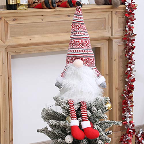 Red Gnome Christmas Tree Topper - Plush Santa Gnome Ornament for Holiday Decor