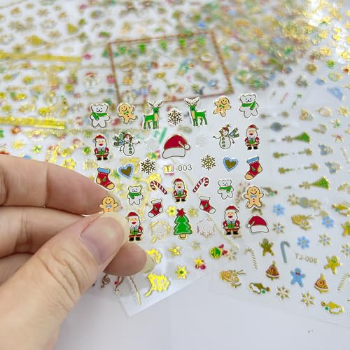 KSTBJN 30 Sheets Christmas Nail Stickers 3D Self-Adhesive Holiday Decals