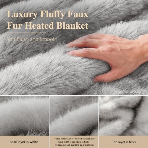 Faux Fur Heated Electric Blanket Full Size White Plush Cozy Throw 68x84"