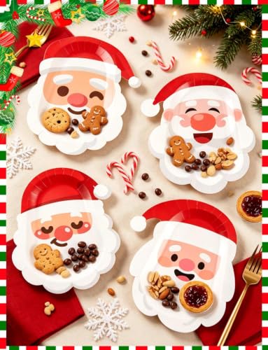 Santa Claus Paper Plates 8x10.4 Inches - 28 Pack, Disposable Holiday Dinnerware - Variation: SantaClaus