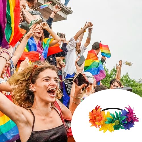 NQEUEPN Rainbow Flower Crown Headband for Pride Party and Festival