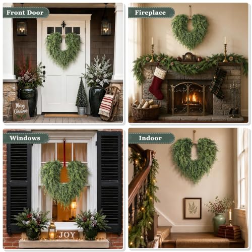 Artificial Heart-Shaped Cedar Wreath for Front Door & Holiday Decor