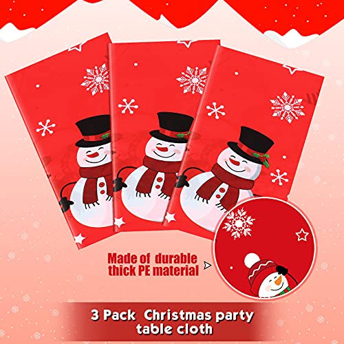 Irenare 3-Piece Christmas Snowman Tablecloth Set - Red, Waterproof Plastic