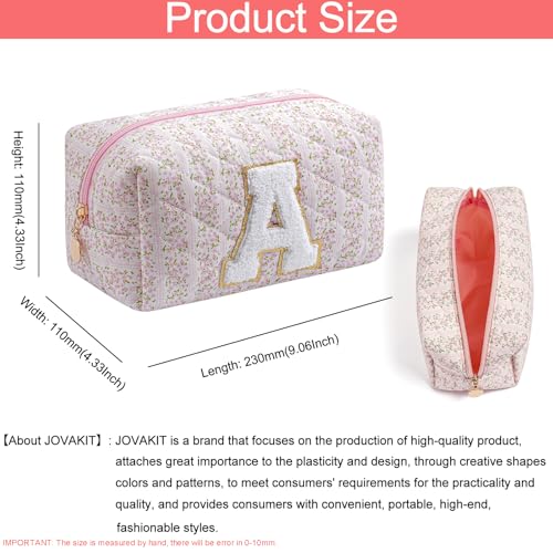 JOVAKIT Pink Floral Letter Makeup Bag Coquette Travel Pouch