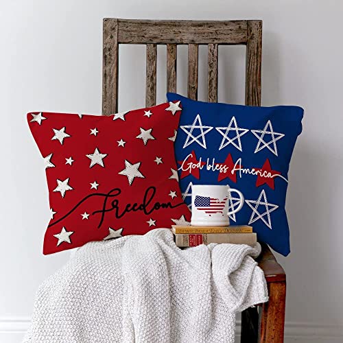 GEEORY 4th of July Pillow Covers - 18x18 Patriotic Decor Set of 4