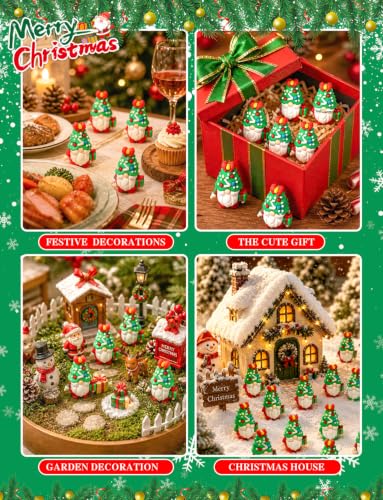 Christmas Gnome Figurines Set - 52 Mini Resin Holiday Decorations - Red & Green, 1.38 Inch - Variation: Christmas Gnome / 52pcs