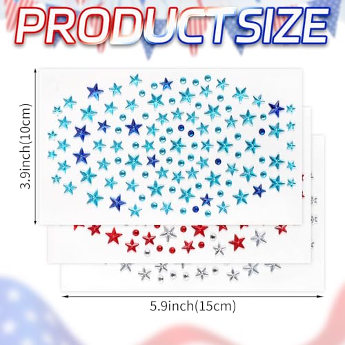 SARATA 4th of July Star Face Gems - Self-Adhesive Rhinestone Stickers 6 Sheets