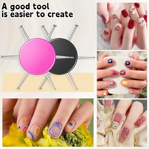 Abeillo 2Pcs 6-in-1 Stainless Steel Nail Dotting Pen Set for Art
