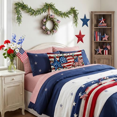 4th of July Throw Pillow Cover 12x20 Inch Patriotic Farmhouse Decor