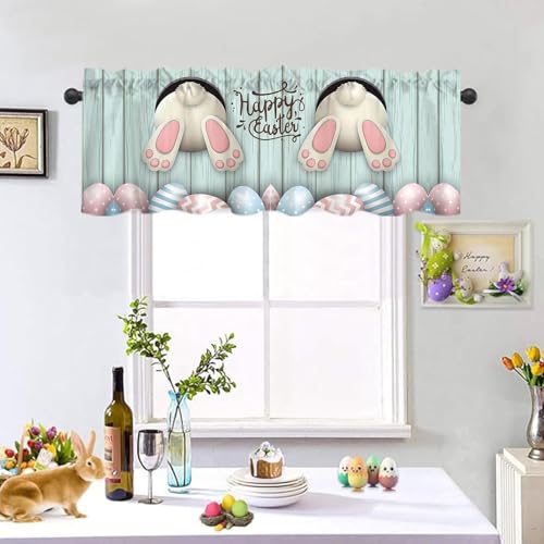 Easter Bunny Window Valance 54x18 Inches - Blue Egg Design