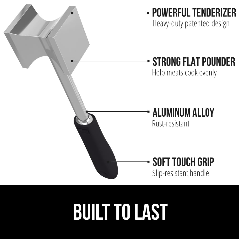 GORILLA GRIP BPA-Free Patented Dual-Sided Meat Tenderizer Tool, Soft Comfortable Handle with Hanging Hole, Heavy Duty Kitchen Mallet for Steak Beef Fish, Chicken Cutlet Pounder, Dishwasher Safe, Black
