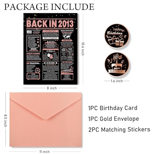 Rose Gold 13th Birthday Card with Envelope & Stickers - Fun Gift