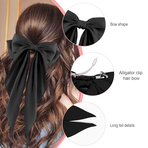 CUBACO 6PCS Silky Satin Hair Bow Clips with Alligator Clips, Black & Pink