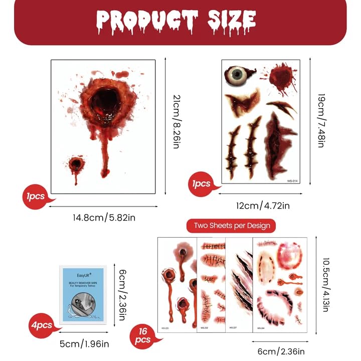 BESTOCEAN 18-Piece Fake Scar Temporary Tattoos for Halloween Zombie Makeup