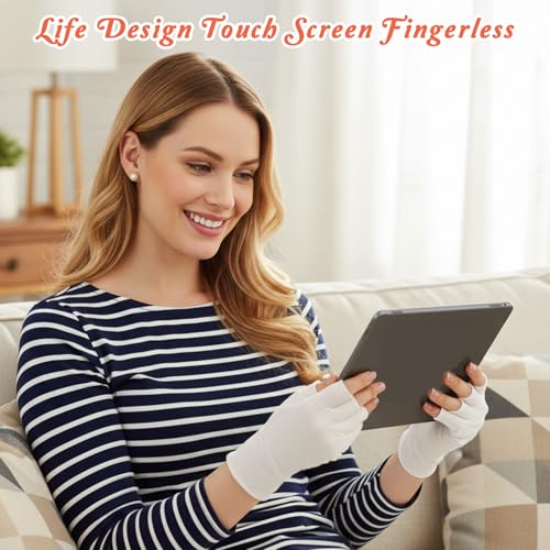 HJZHII 6 Pairs White Cotton Fingerless Moisturizing Gloves for Dry Hands Eczema