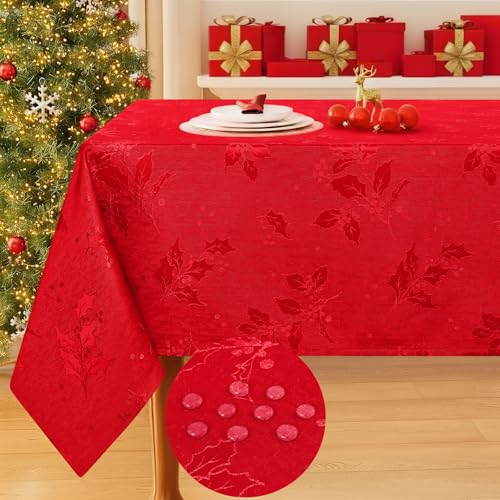 52x70 Inch Waterproof Jacquard Tablecloth for Holiday Dining & Events