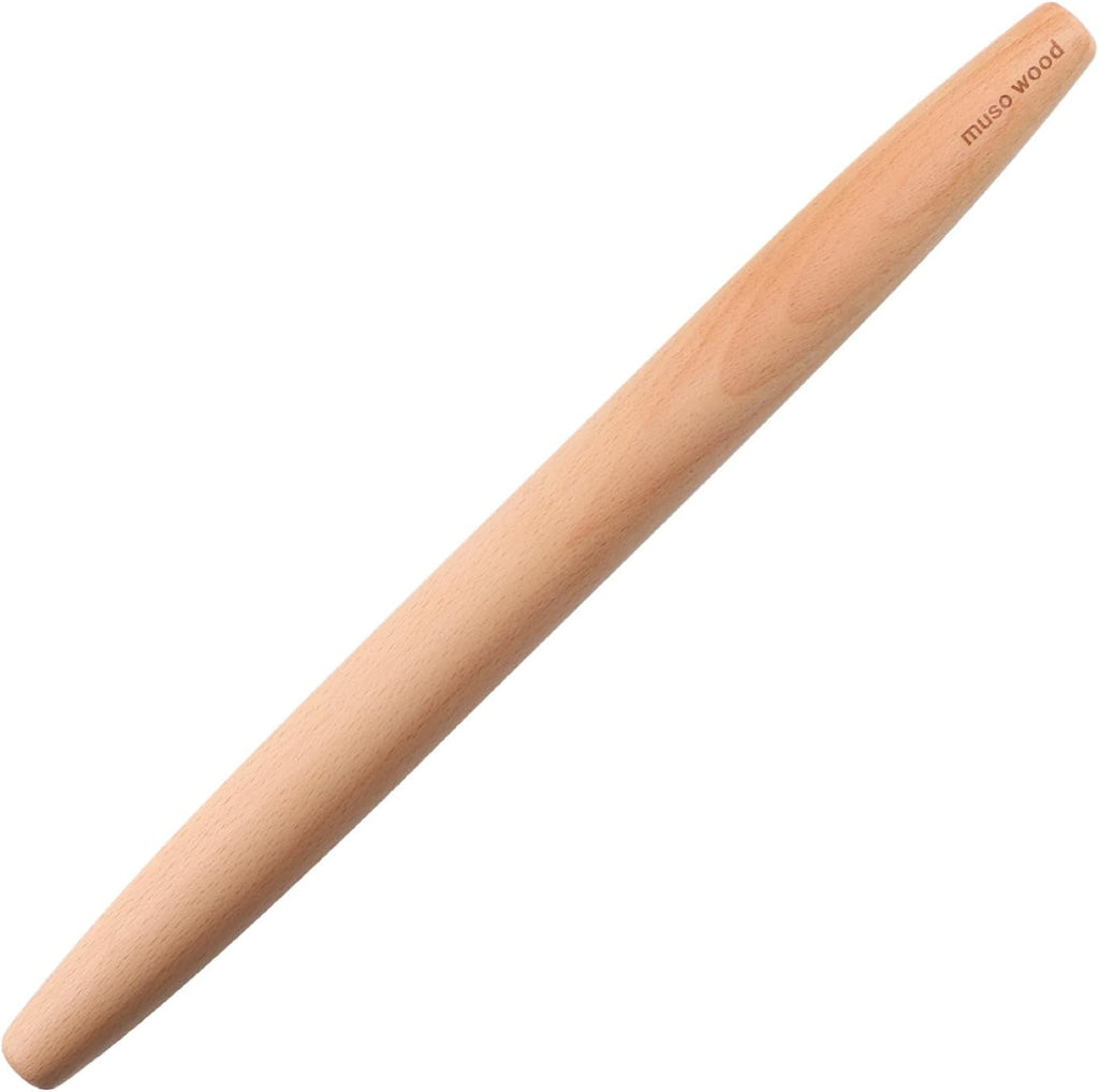 Muso Wood French Rolling Pin - Beech Wood Tapered Design for Baking | 15.75-Inch Length