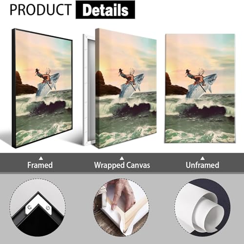 Cowboy Surfing Fish Canvas Poster - Vibrant Ocean Wall Art 8x12in