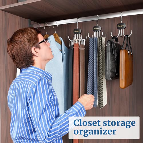 Lumigens Black 2-Piece Belt & Tie Organizer Hanger for Closet, Multi-Use