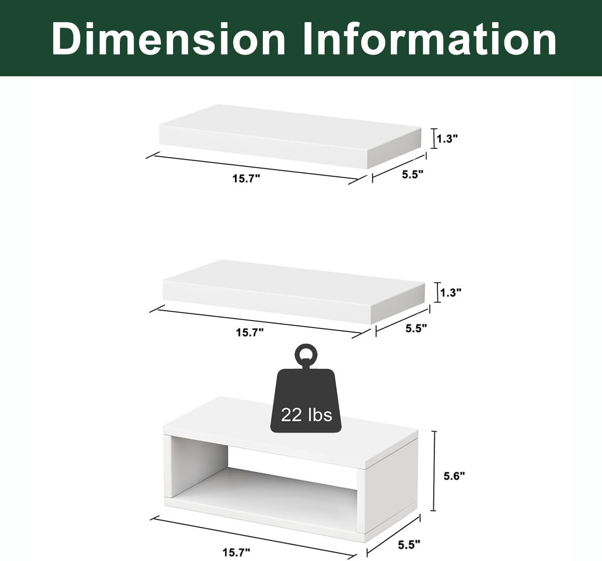 RANK Bathroom Shelves Over Toilet - Wall Mounted Floating Storage for Toilet Paper | Set of 3, 16 Inch, White