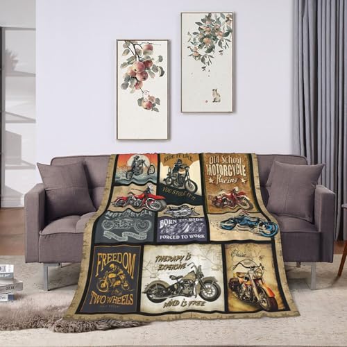 Motorcycle Throw Blanket for Men, Soft Flannel Fleece 50x40 Inches