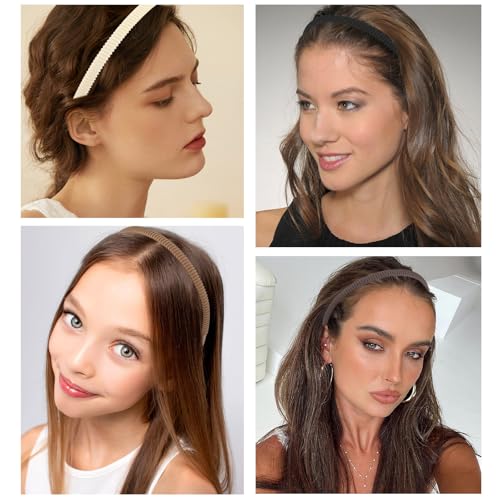TODDER 5-Pack Thin Plastic Headbands with Teeth, Non-Slip Neutral Hairbands