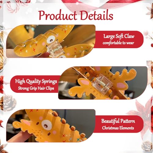 Christmas Hair Claw Clips 2Pcs Snowflake Elk Non-Slip Hair Accessories